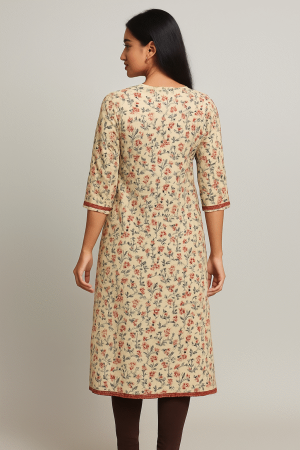 Beige Floral Printed Cotton Kurti for Women - Image 4