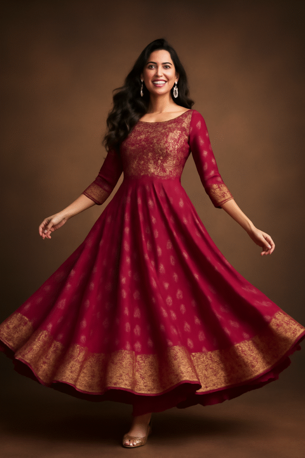 Maroon Printed Anarkali Cotton Kurti for Women - Image 3