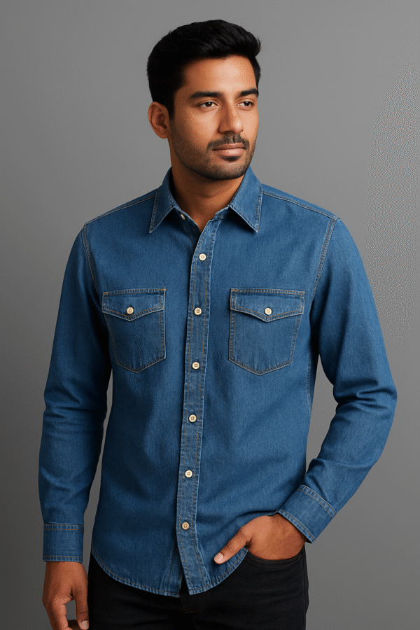 Men’s Classic Blue Denim Shirt – Stylish & Durable Casual Wear - Image 2