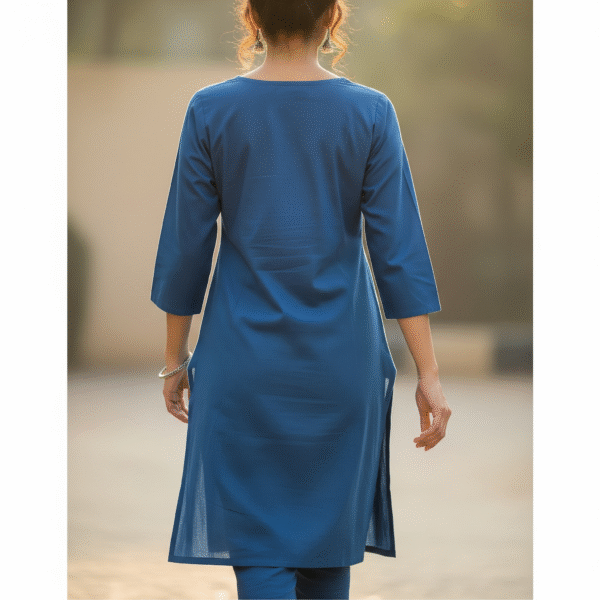 Solid Blue Cotton Casual Kurti for Women - Image 2
