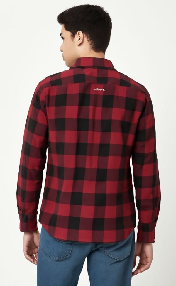 Men’s Red & Black Checkered Casual Shirt – Slim Fit Cotton Flannel - Image 5