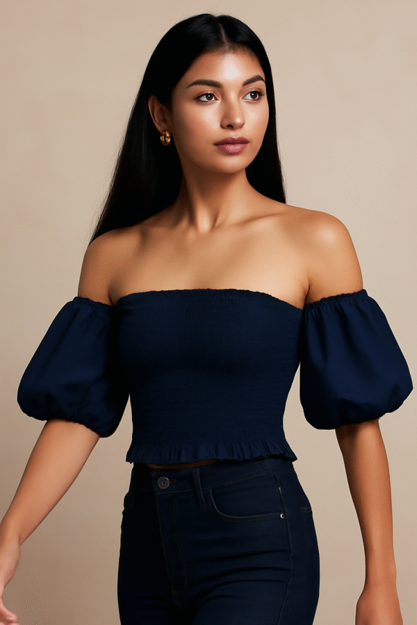 Women’s Off-Shoulder Blue Stylish Top - Image 4