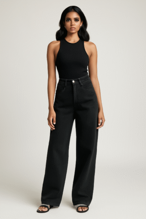 Unisex Black Baggy Fit Jeans